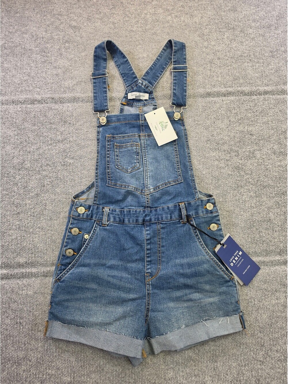 Womens S love tree denim overalls